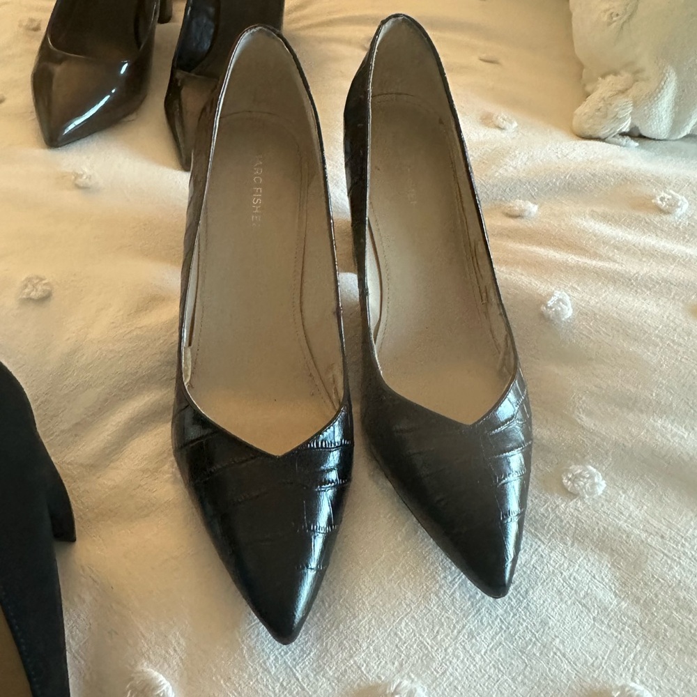 Marc Fisher Black Pointed Toe Heels - crocodile and suede $35 each.